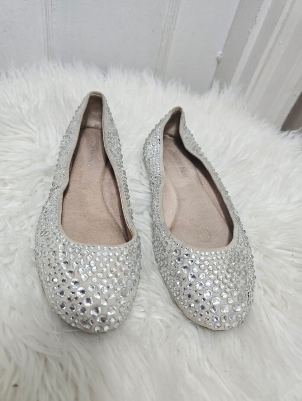 GIANNI BINI Ballet Flats Bling Silver Diamond Rhinestone Loafers 6M - Picture 3 of 7